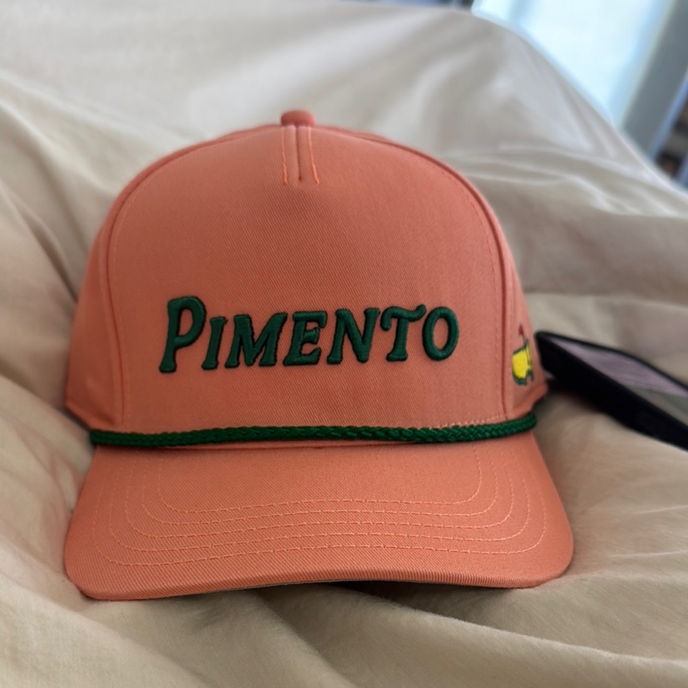 Peach Cap with Green Embroidery